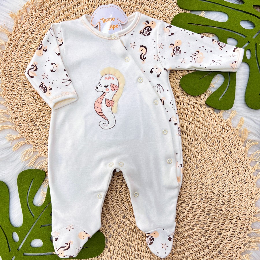 Macacão Trape Zape - Cavalo Marinho Off White e Salmão 